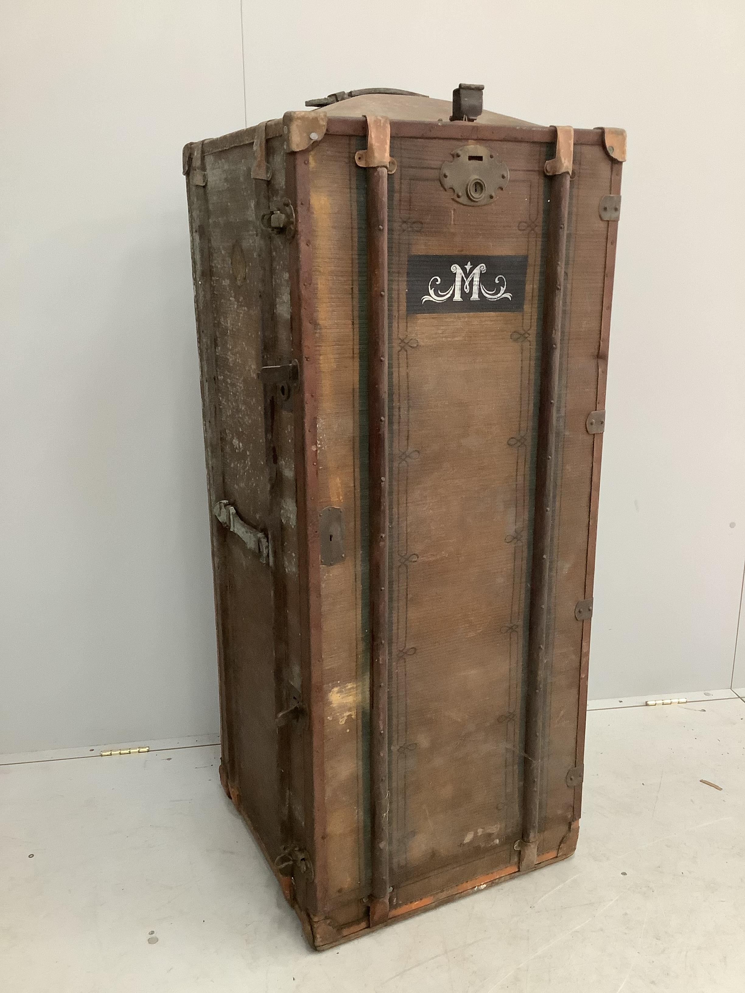 An early 20th century Madler Koffer wardrobe trunk, width 55cm, depth 55cm, height 140cm